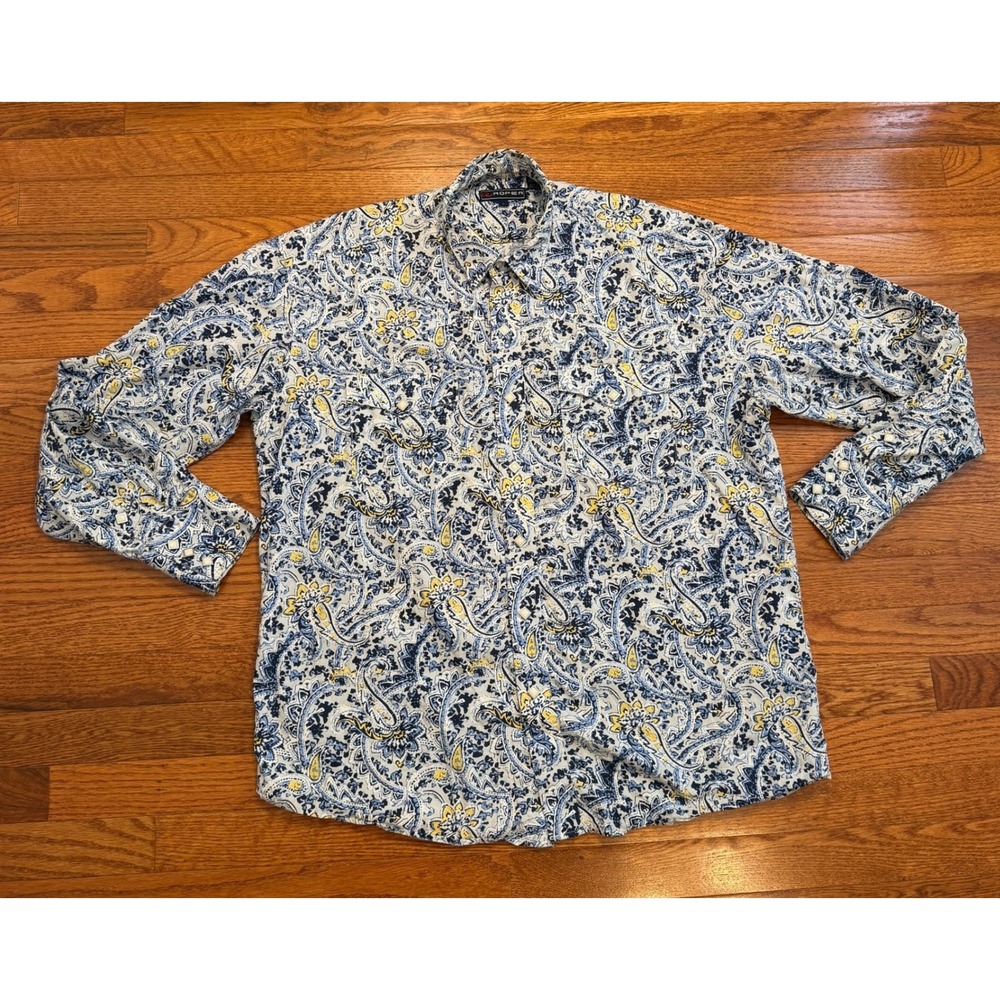 Roper Western Diamond Pearl Snap Paisley Shirt Mens Large Cowboy Rodeo Vibrant